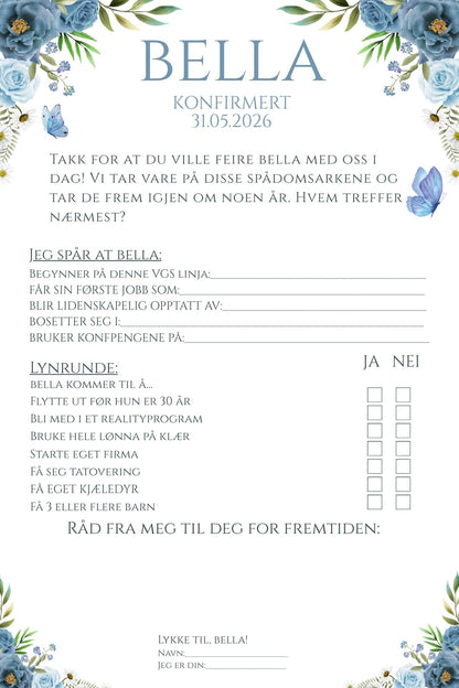 Spådomsark konfirmasjon - Blå rose