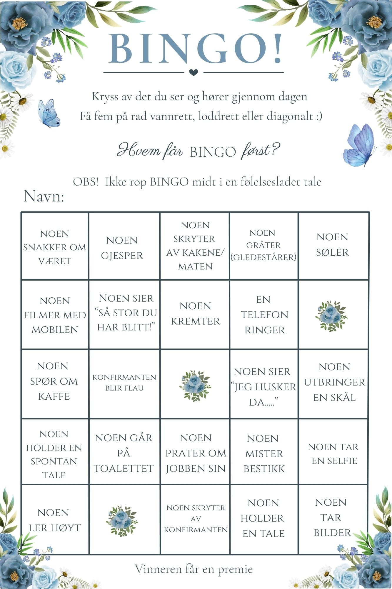 Konfirmasjonsbingo - Blå rose