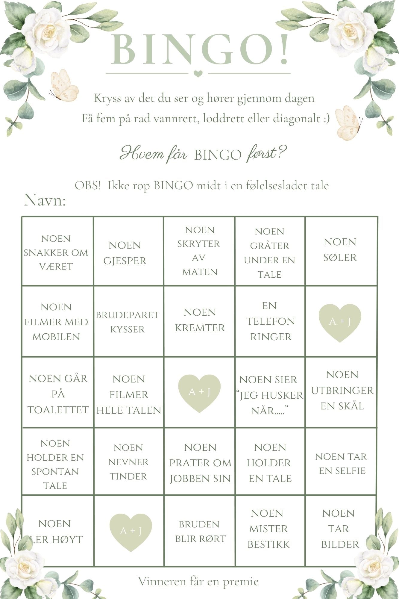 Bryllupsbingo - Hvit rose