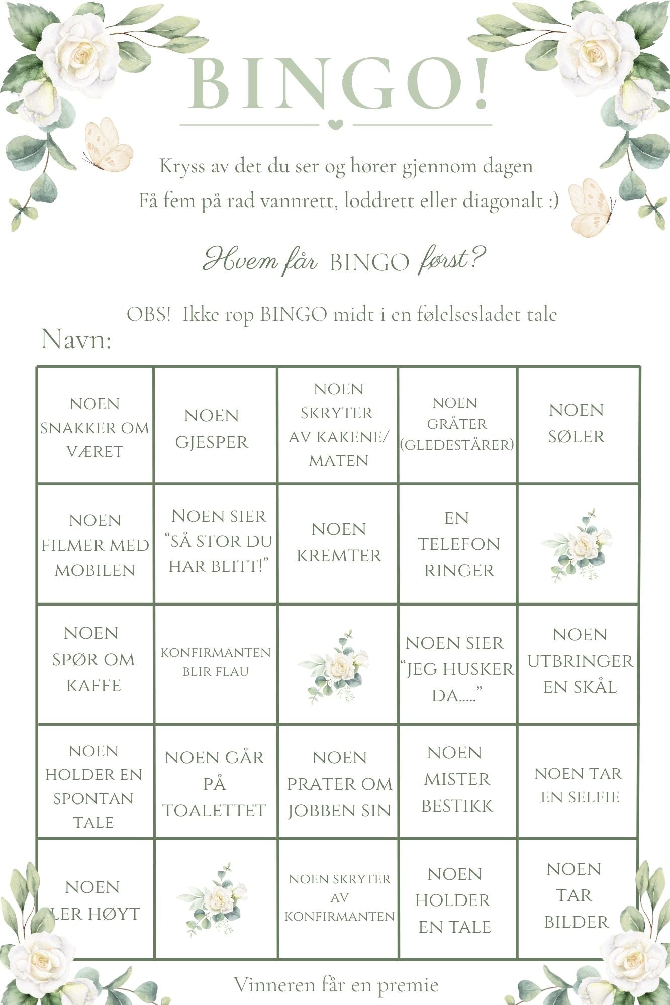 Konfirmasjonsbingo - Hvit rose