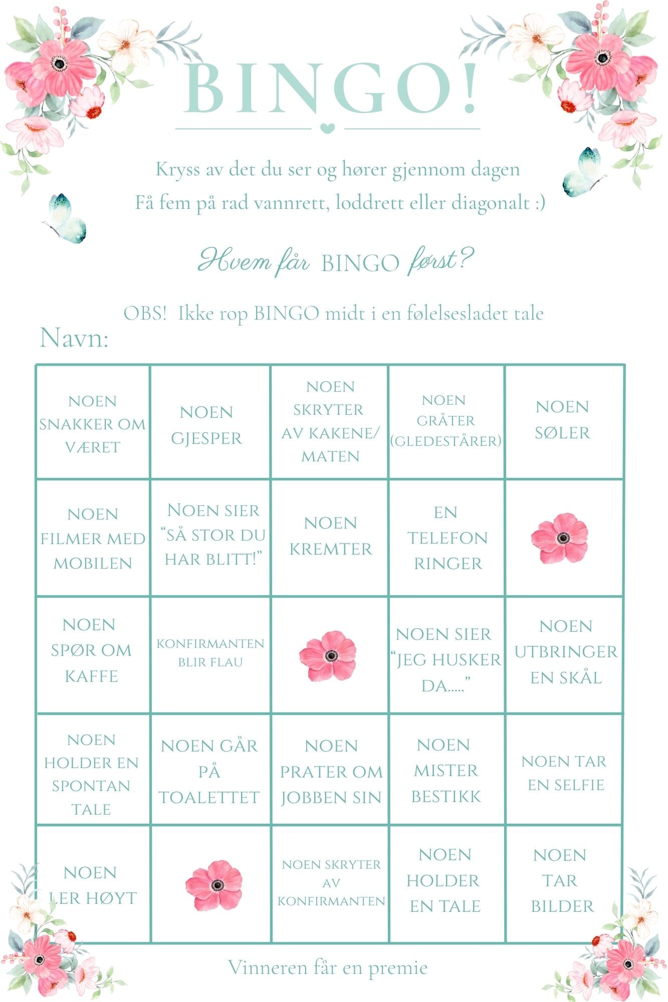Konfirmasjonsbingo - Sommerbris