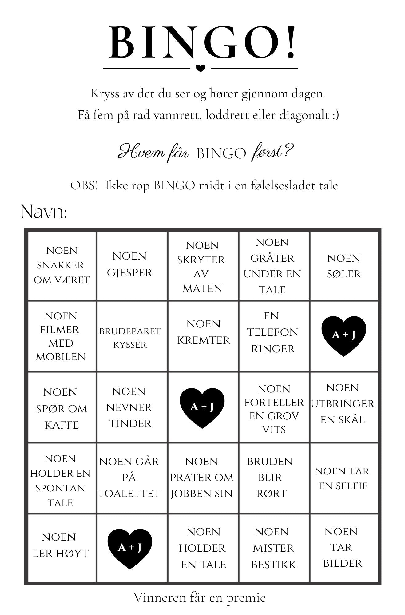 Bryllupsbingo med skinnende folie