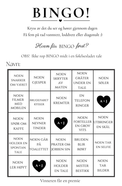 Bryllupsbingo med skinnende folie