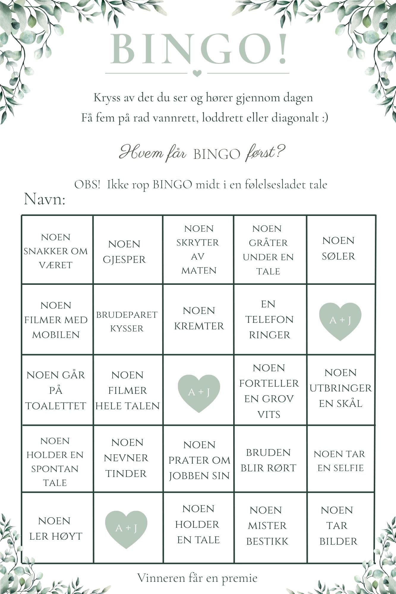 Bryllupsbingo - Eukalyptus