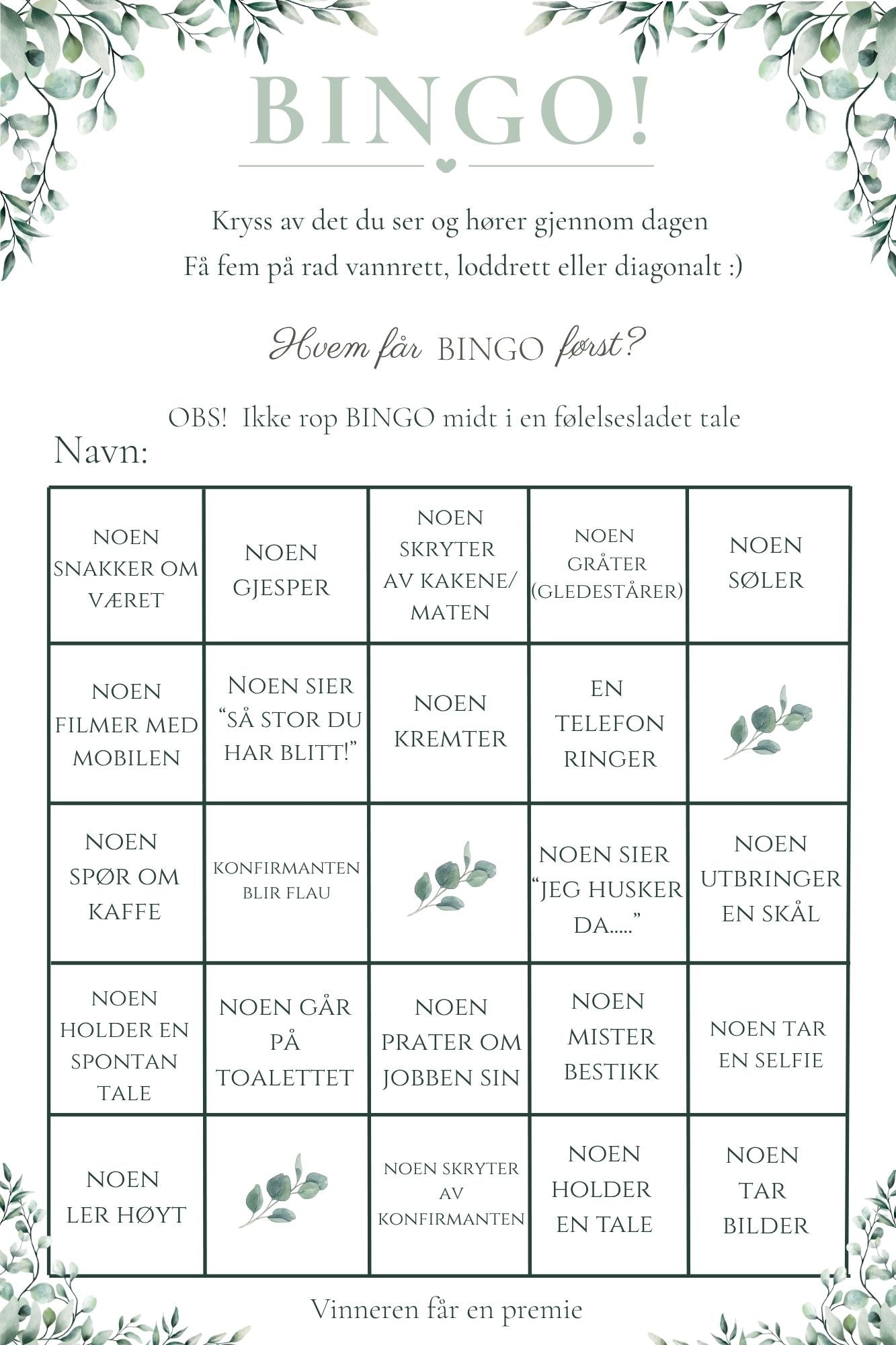 Konfirmasjonsbingo - Eukalyptus