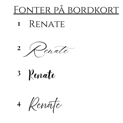 Bordkort med navn og tekst